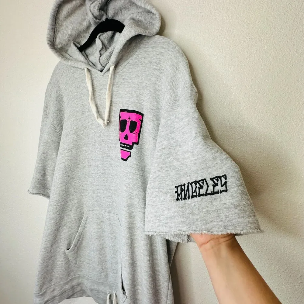 Purple Haus Machine Cut Short Sleeve Kangaroo Pouch Hoodie Pullover Sweater 2XL - Picture 5 of 14